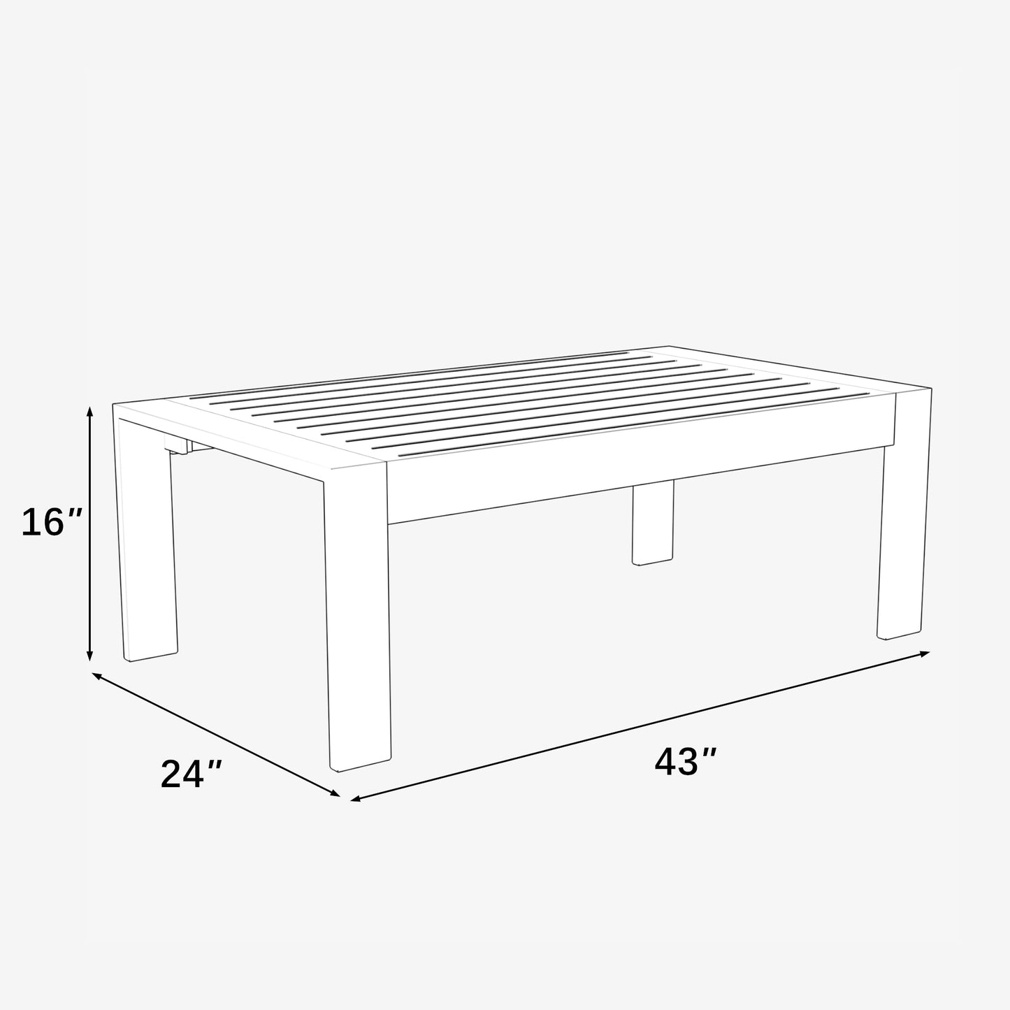 LayinSun 43 inch Modern Aluminum Outdoor Rectangle Coffee Table