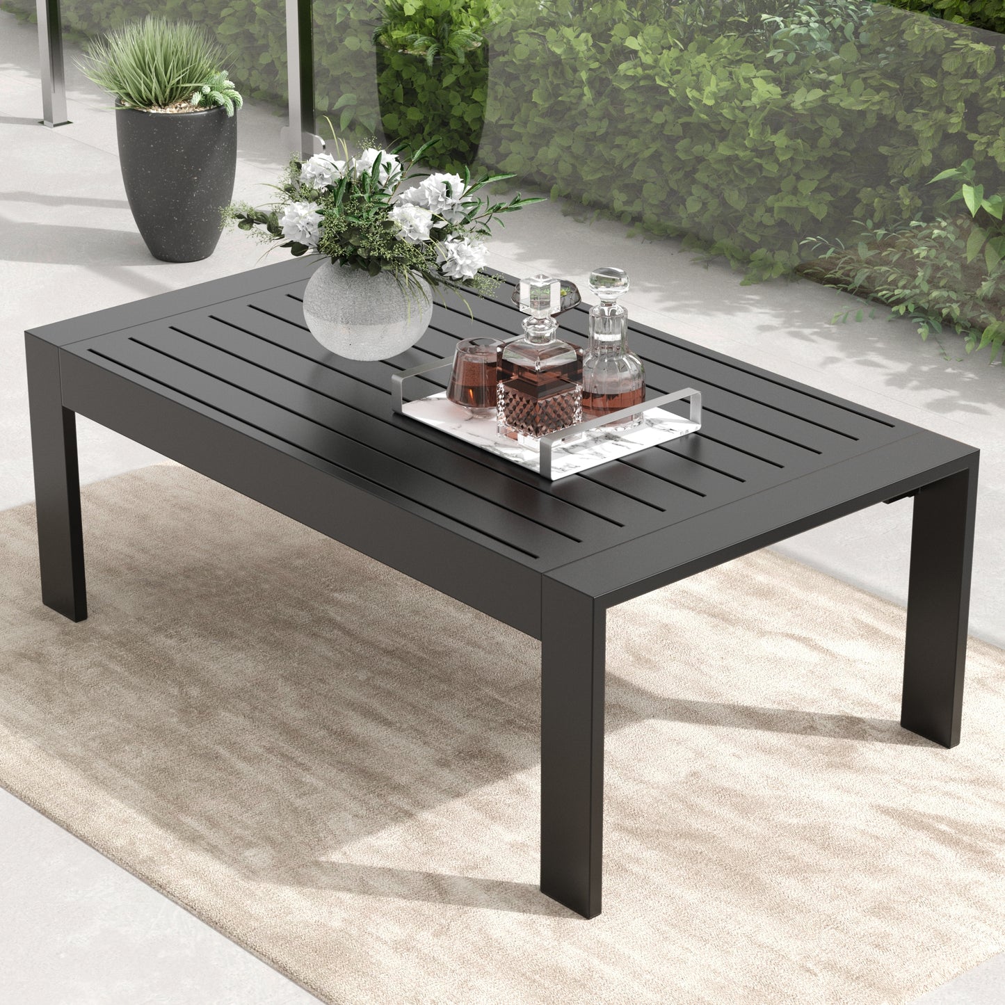 LayinSun 43 inch Modern Aluminum Outdoor Rectangle Coffee Table